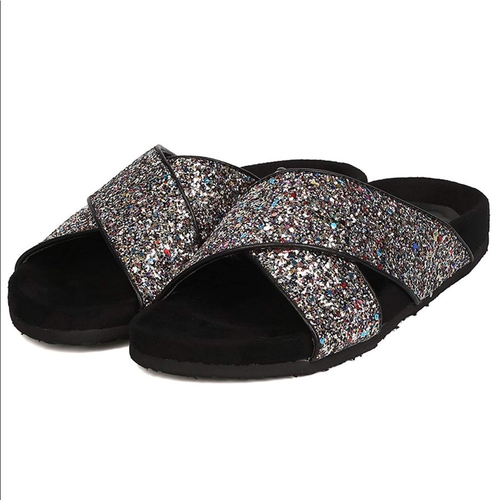 Glitter Cross Strap Footbed Sandal